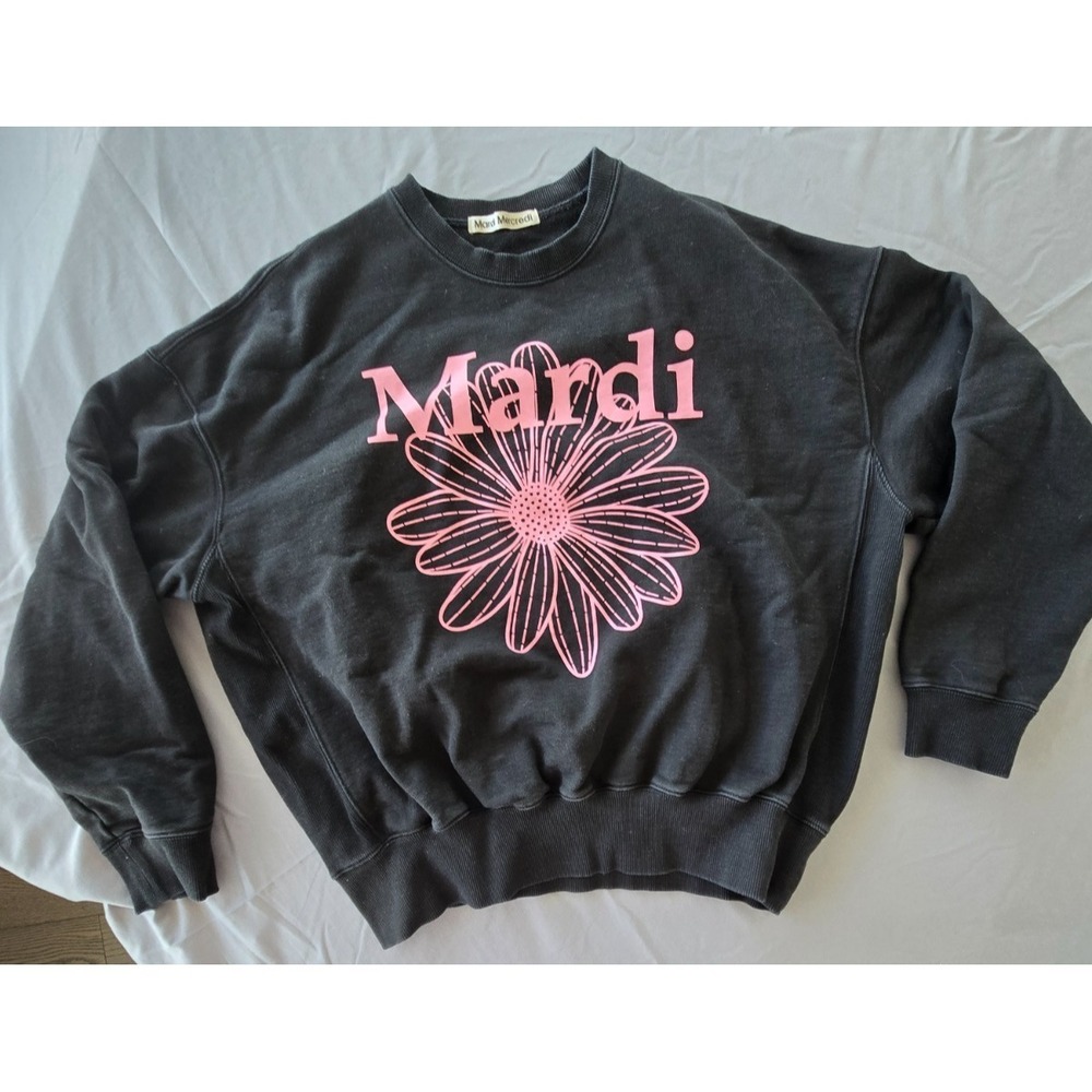 Mardi Mercredi Flower Sweatshirt Black Crewneck (One Size) Preppy College City - Picture 3 of 16